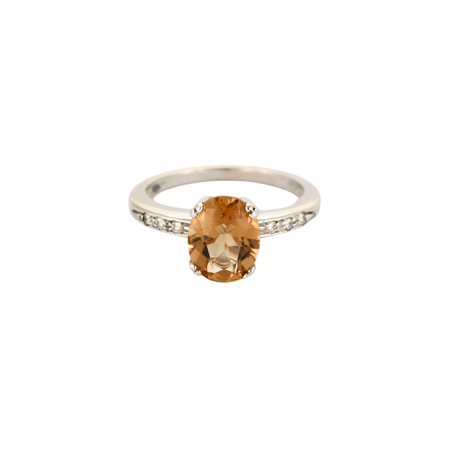 BAGUE CITRINE OR BLANC & DIAMANTS.