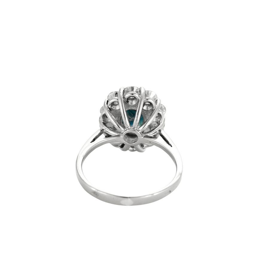 BAGUE MARGUERITE SAPHIR ET DIAMANTS.