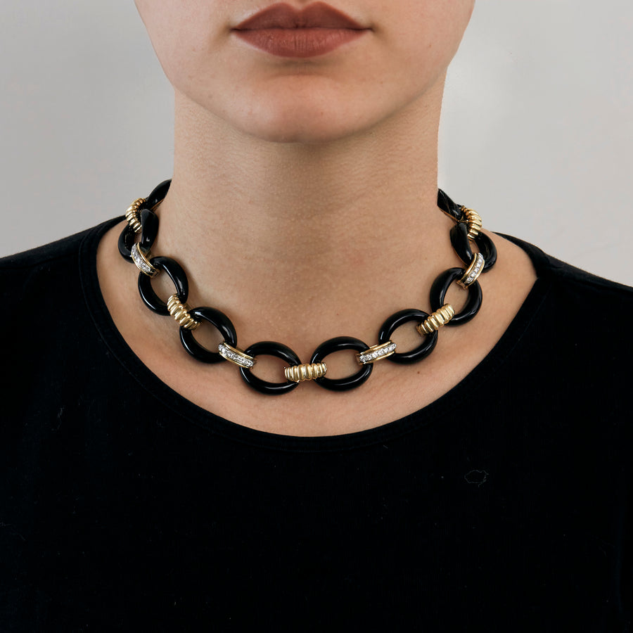 COLLIER VINTAGE OR & ONYX