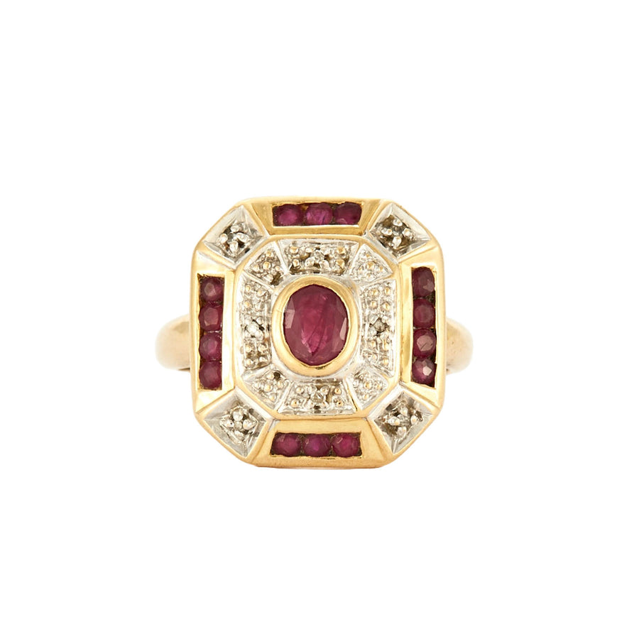 BAGUE ART DECO OR ET RUBIS.