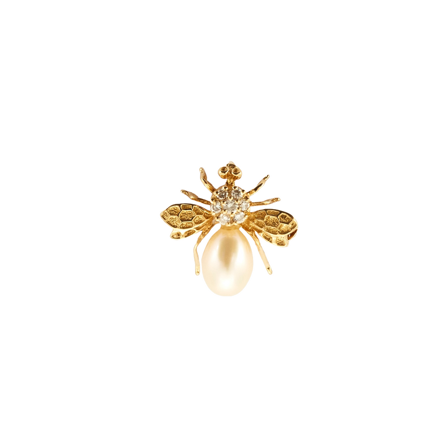 BROCHE ABEILLE OR, DIAMANT & PERLE