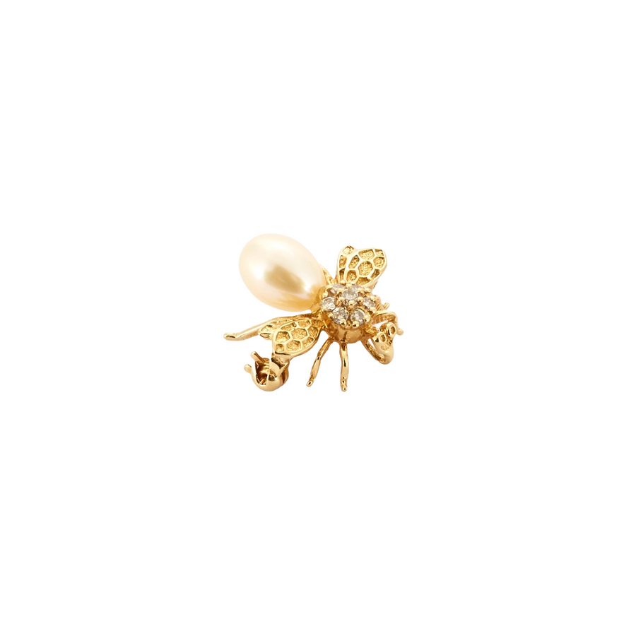 BROCHE ABEILLE OR, DIAMANT & PERLE