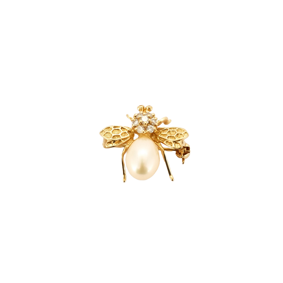 BROCHE ABEILLE OR, DIAMANT & PERLE