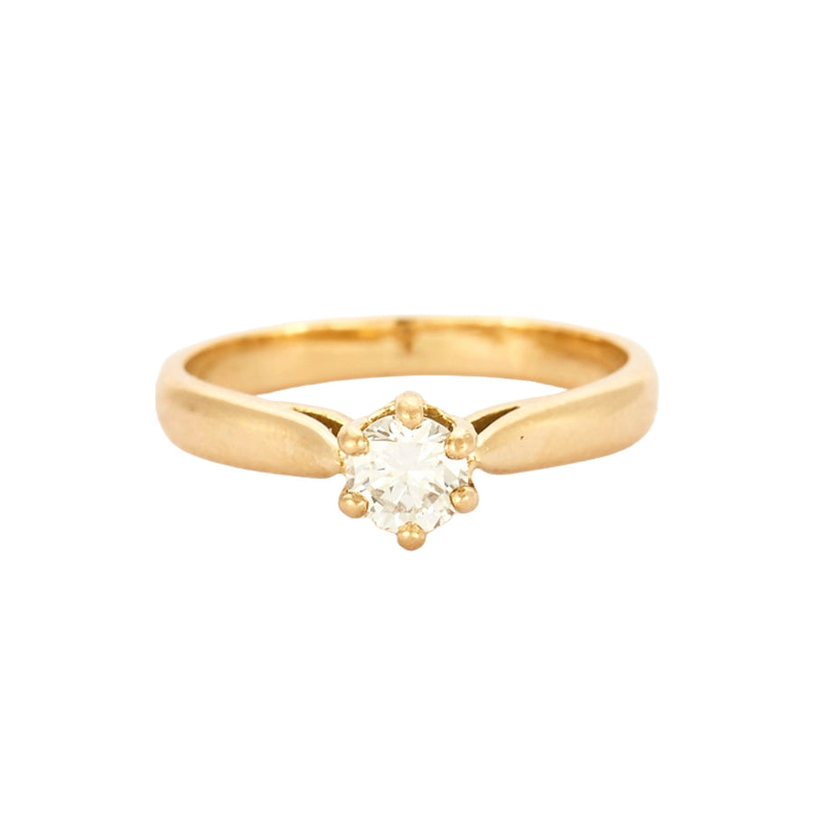 BAGUE SOLITAIRE OR ET DIAMANTS.