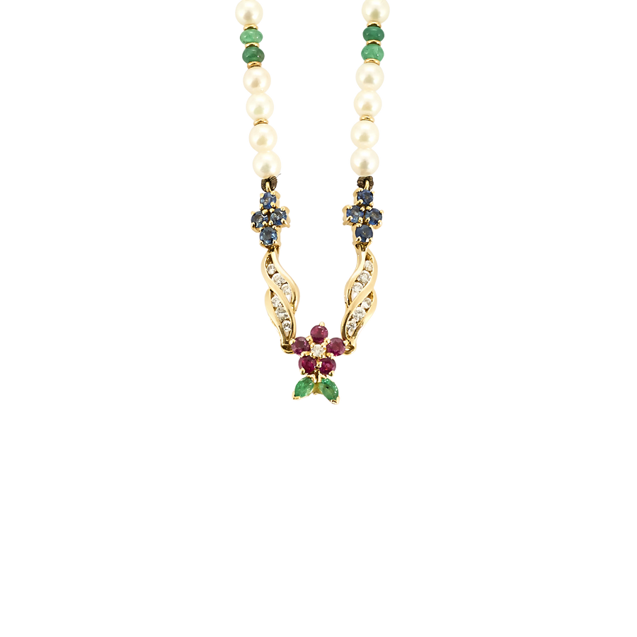 COLLIER DE PERLES ET PIERRES PRÉCIEUSES