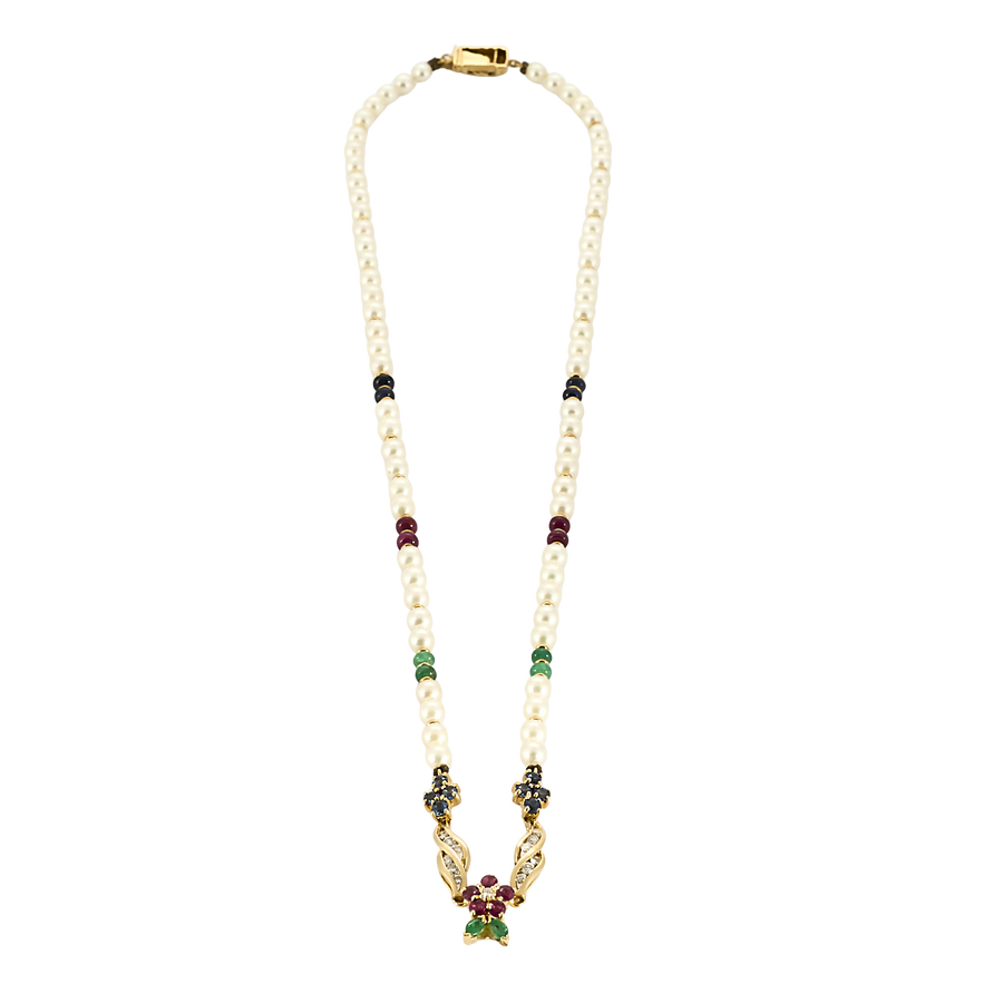 COLLIER DE PERLES ET PIERRES PRÉCIEUSES
