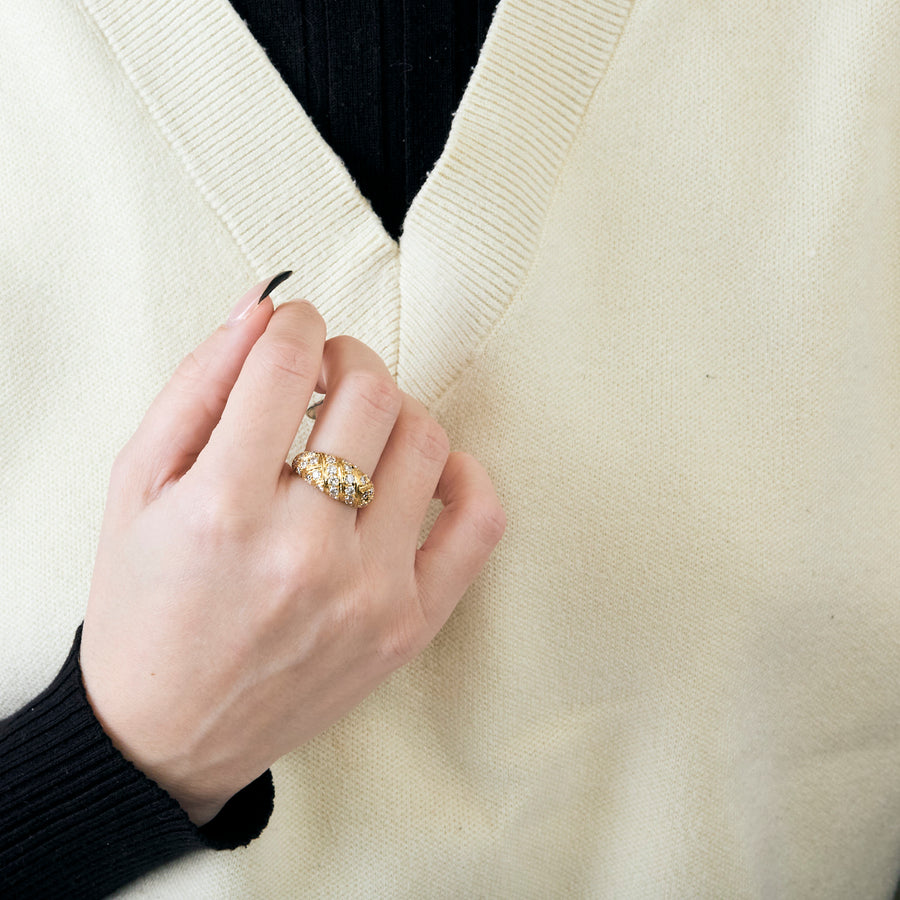 BAGUE JONC OR ET DIAMANTS.