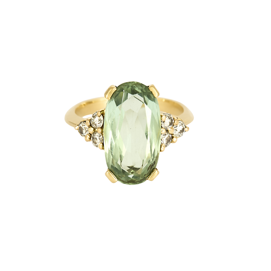 BAGUE OR JAUNE TOURMALINE VERTE ET DIAMANTS