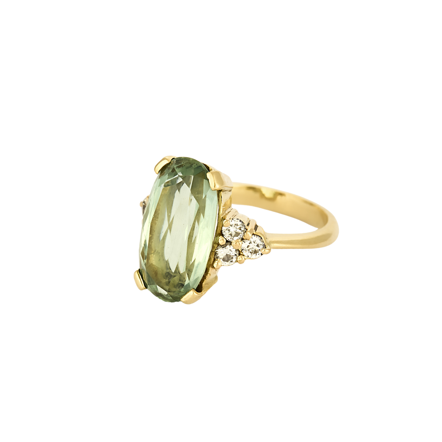 BAGUE OR JAUNE TOURMALINE VERTE ET DIAMANTS