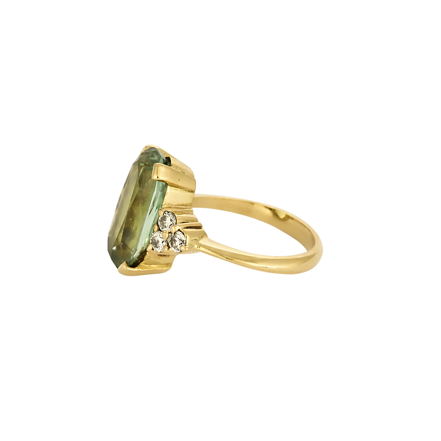 BAGUE OR JAUNE TOURMALINE VERTE ET DIAMANTS