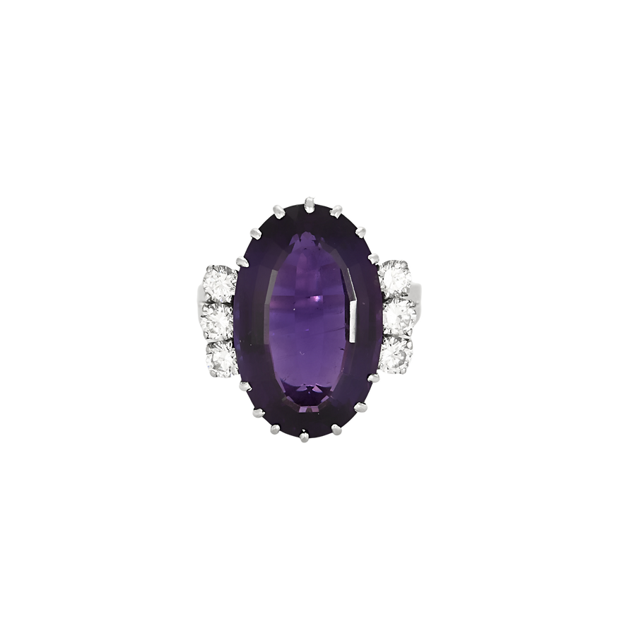 BAGUE OR BLANC, AMÉTHYSTE ET DIAMANTS