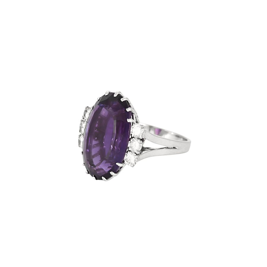 BAGUE OR BLANC, AMÉTHYSTE ET DIAMANTS