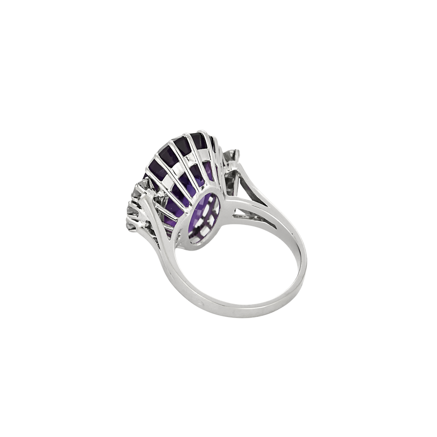 BAGUE OR BLANC, AMÉTHYSTE ET DIAMANTS