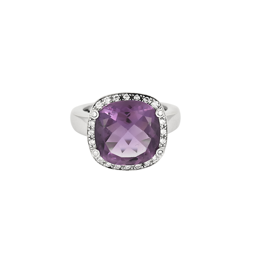 BAGUE POIRAY "FILLE ANTIQUE" OR BLANC DIAMANTS ET AMÉTHYSTE