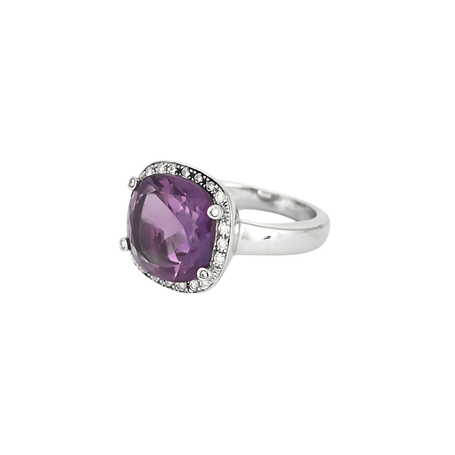 BAGUE POIRAY "FILLE ANTIQUE" OR BLANC DIAMANTS ET AMÉTHYSTE