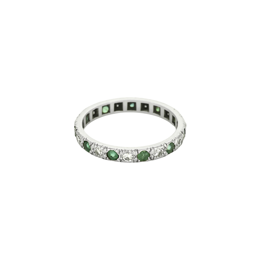 BAGUE ALLIANCE AMERICAINE, DIAMANTS & EMERAUDES