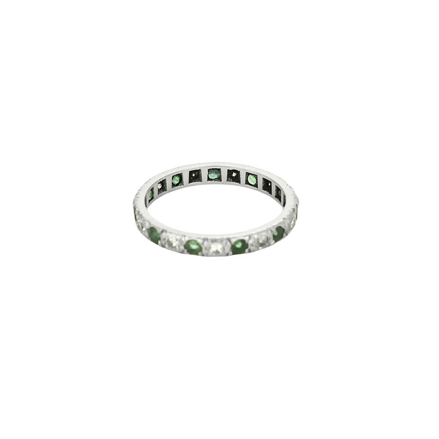 BAGUE ALLIANCE AMERICAINE, DIAMANTS & EMERAUDES