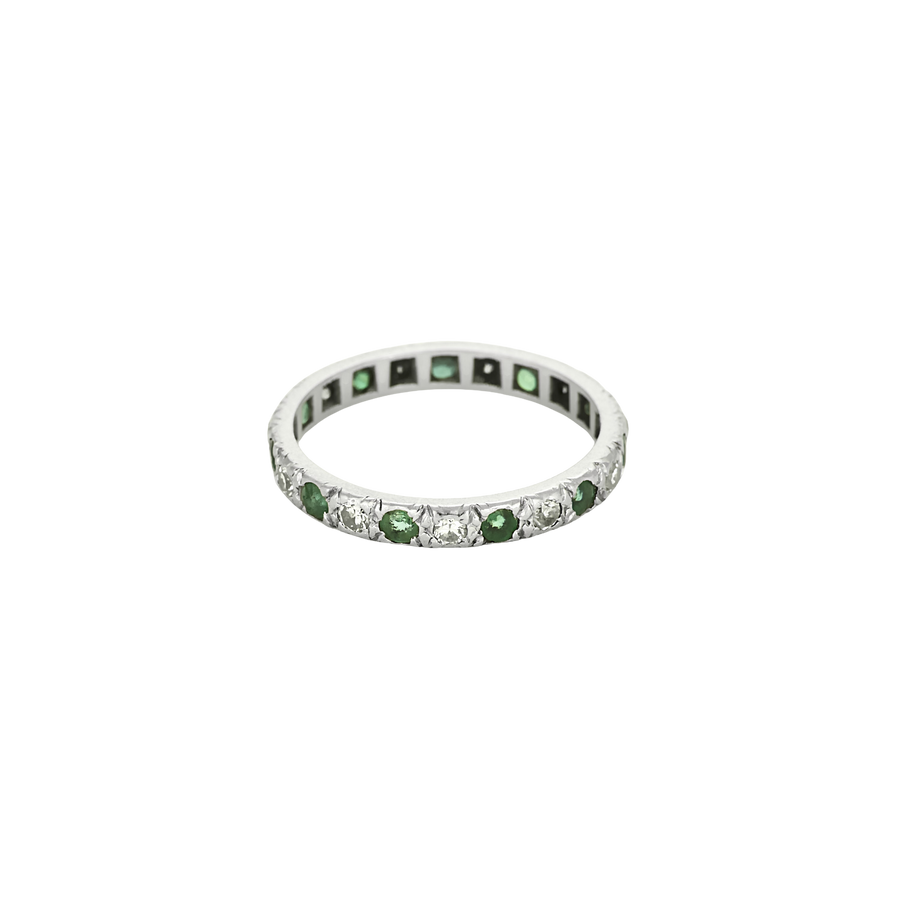 BAGUE ALLIANCE AMERICAINE, DIAMANTS & EMERAUDES