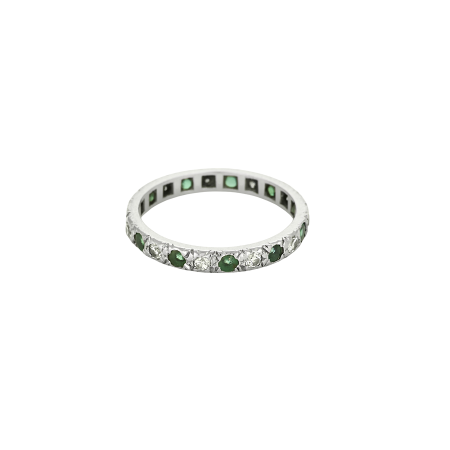 BAGUE ALLIANCE AMERICAINE, DIAMANTS & EMERAUDES