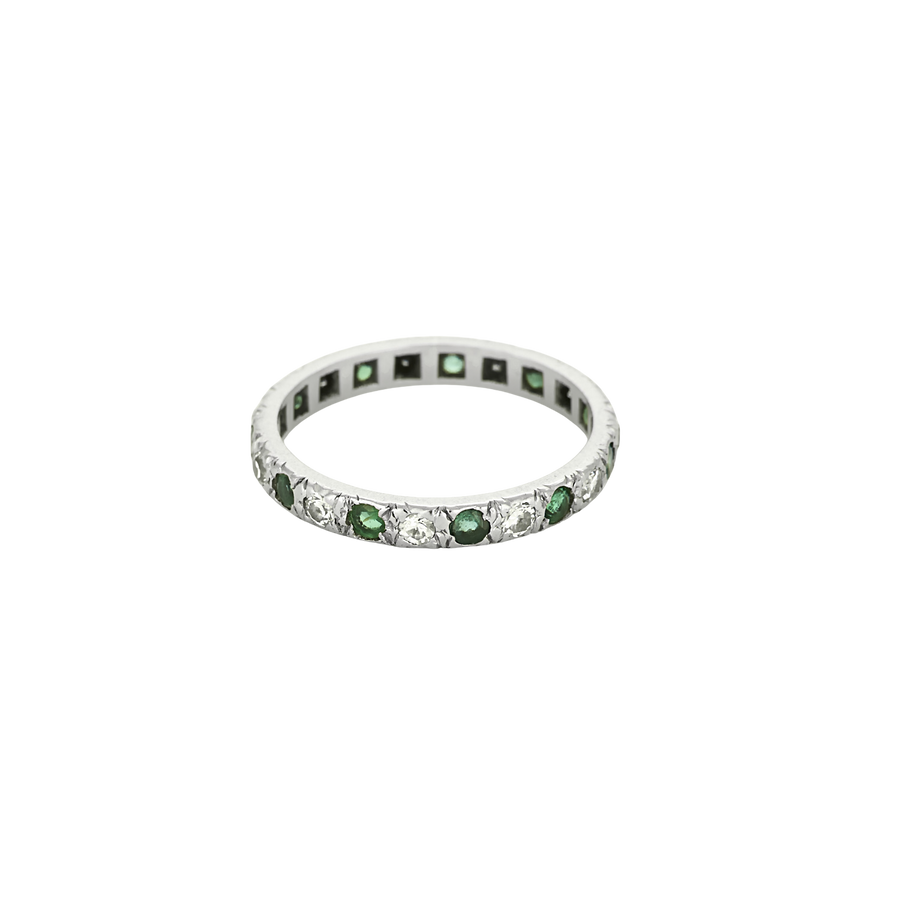BAGUE ALLIANCE AMERICAINE, DIAMANTS & EMERAUDES