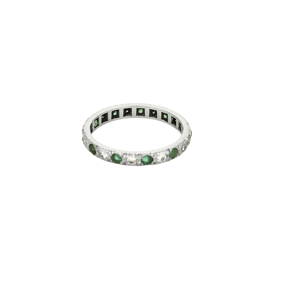 BAGUE ALLIANCE AMERICAINE, DIAMANTS & EMERAUDES