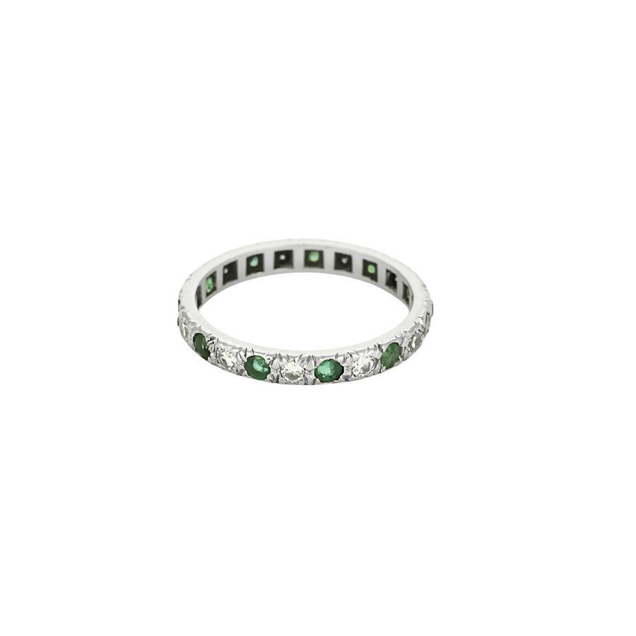BAGUE ALLIANCE AMERICAINE, DIAMANTS & EMERAUDES