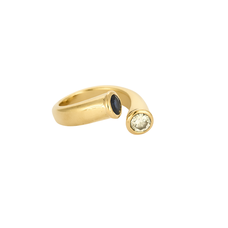 BAGUE TOI ET MOI OR, DIAMANT ET SAPHIR