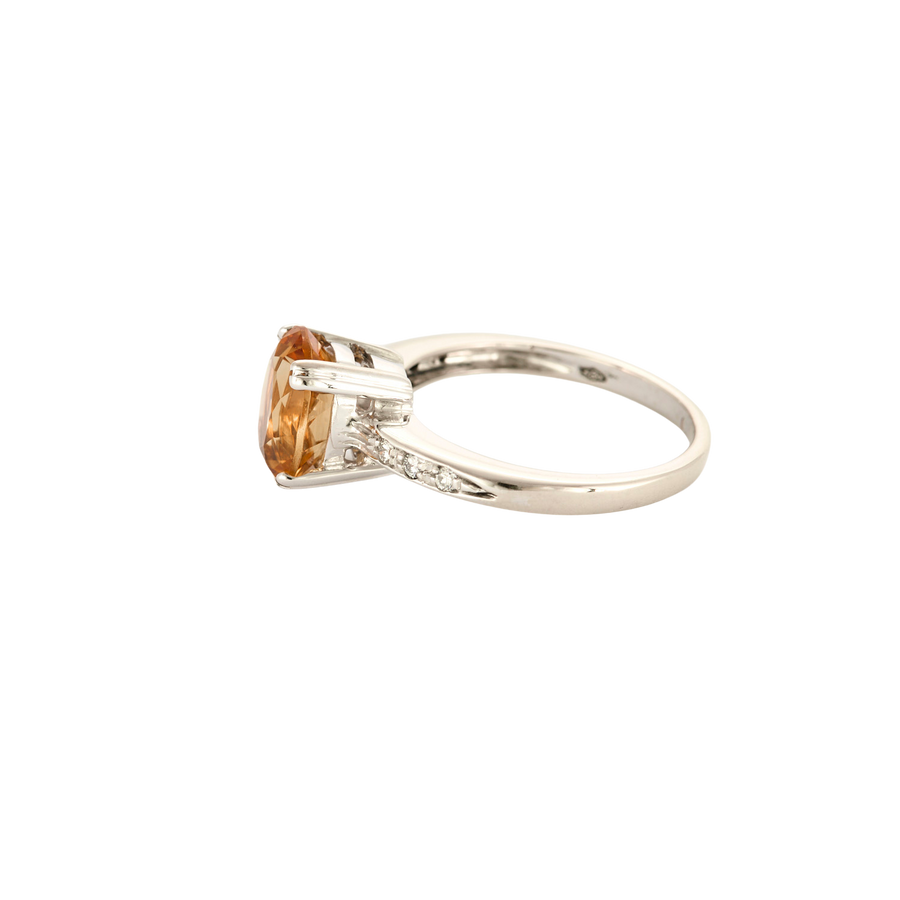 BAGUE CITRINE OR BLANC & DIAMANTS.