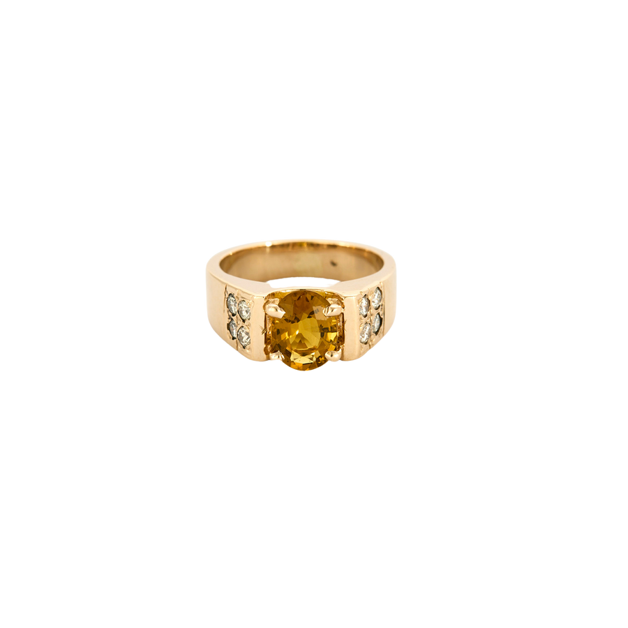 BAGUE OR JAUNE, CITRINE ET DIAMANTS.