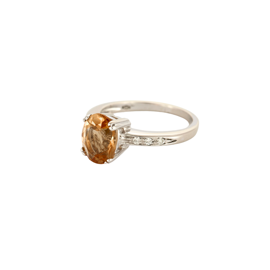 BAGUE CITRINE OR BLANC & DIAMANTS.