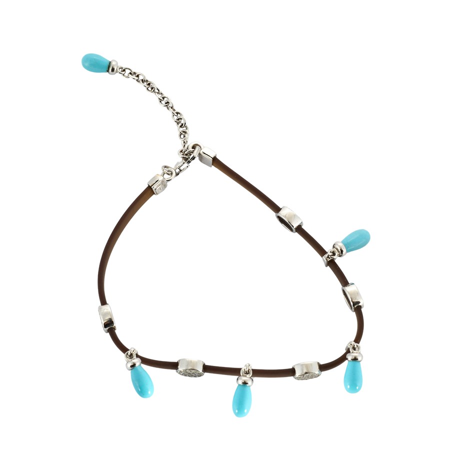 BRACELET OR BLANC, DIAMANTS ET TURQUOISE.