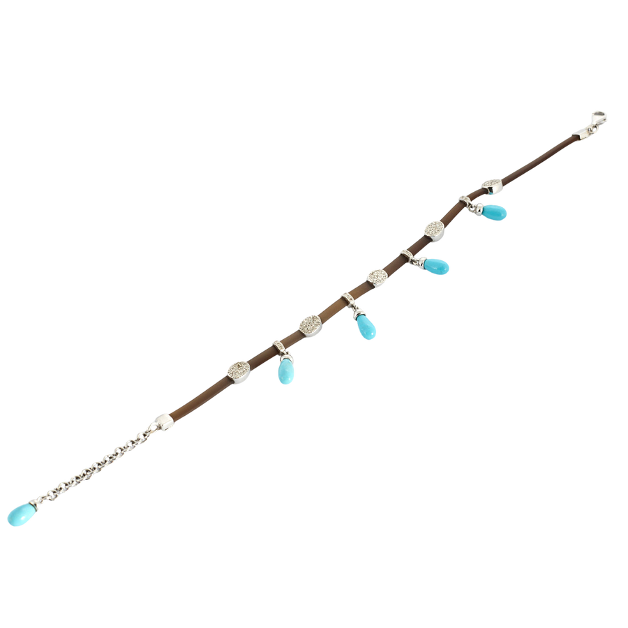 BRACELET OR BLANC, DIAMANTS ET TURQUOISE.