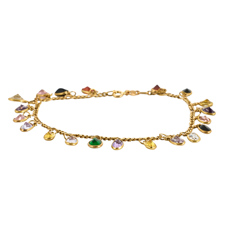 BRACELET BRELOQUE OR ET PIERRES DE COULEURS