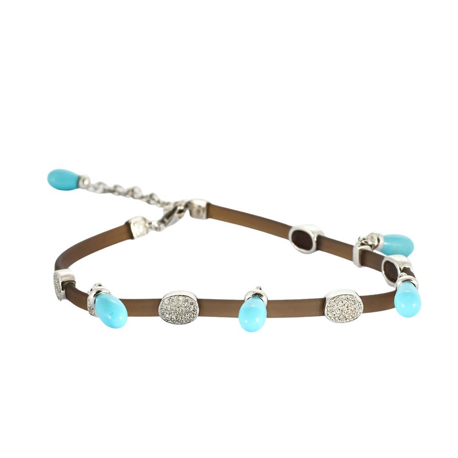 BRACELET OR BLANC, DIAMANTS ET TURQUOISE.