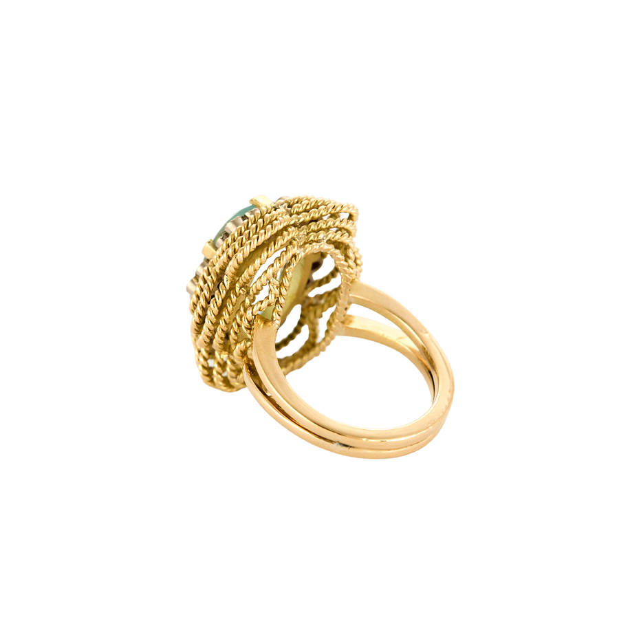 BAGUE OR JAUNE ET AIGUE-MARINE.