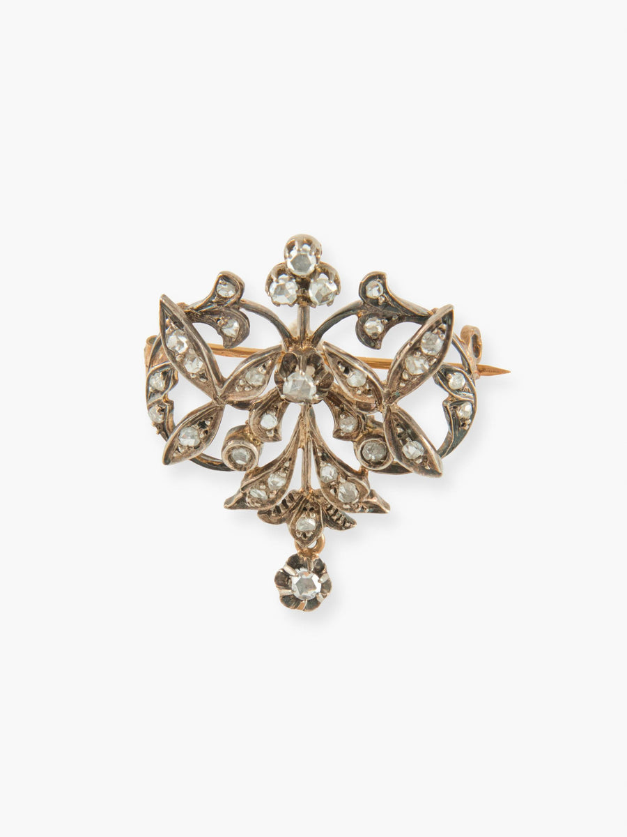 BROCHE ANCIENNE OR, ARGENT & DIAMANTS