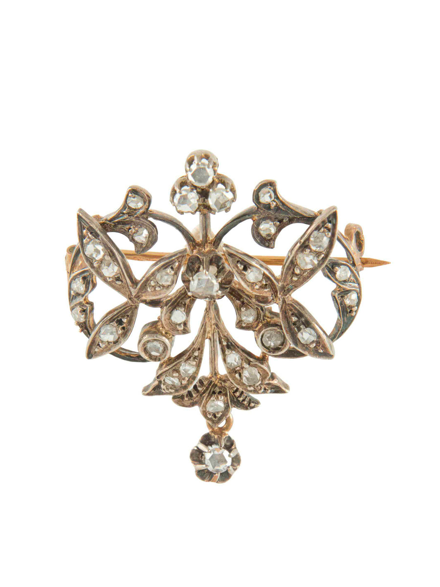 BROCHE ANCIENNE OR, ARGENT & DIAMANTS