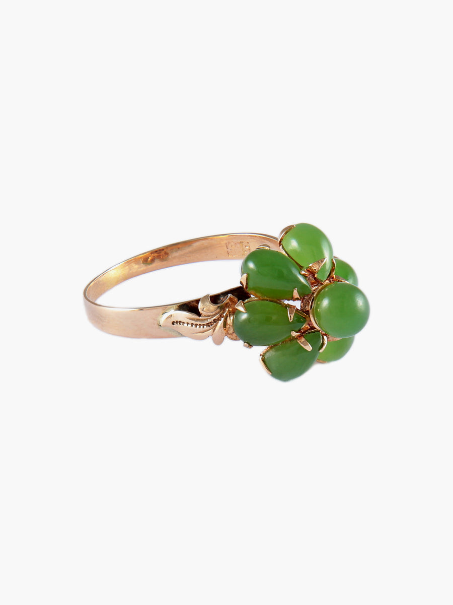 BAGUE VINTAGE "FLEUR" OR & JADE