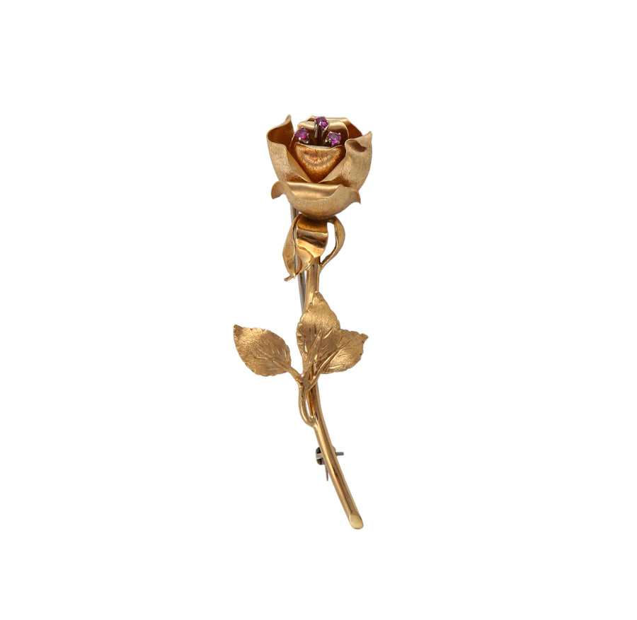 BROCHE "ROSE" OR & RUBIS