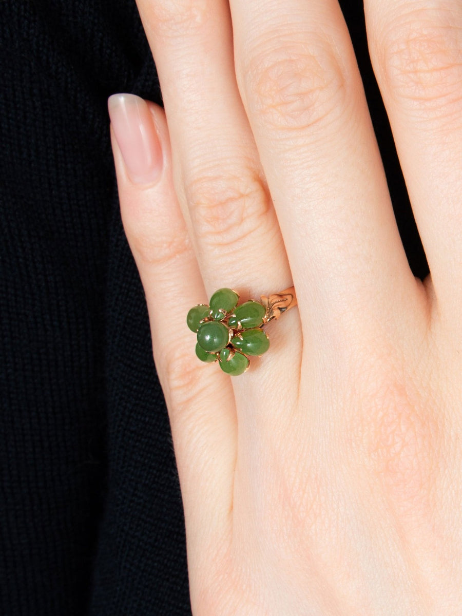 BAGUE VINTAGE "FLEUR" OR & JADE